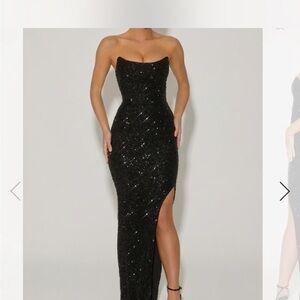 Oh Polly Glittering Black Strapless Gown